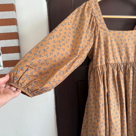 JUST FEMALE Merle Tent Cotton Square Neck Brown Floral Print Dress Extra Small - Picture 5 of 8